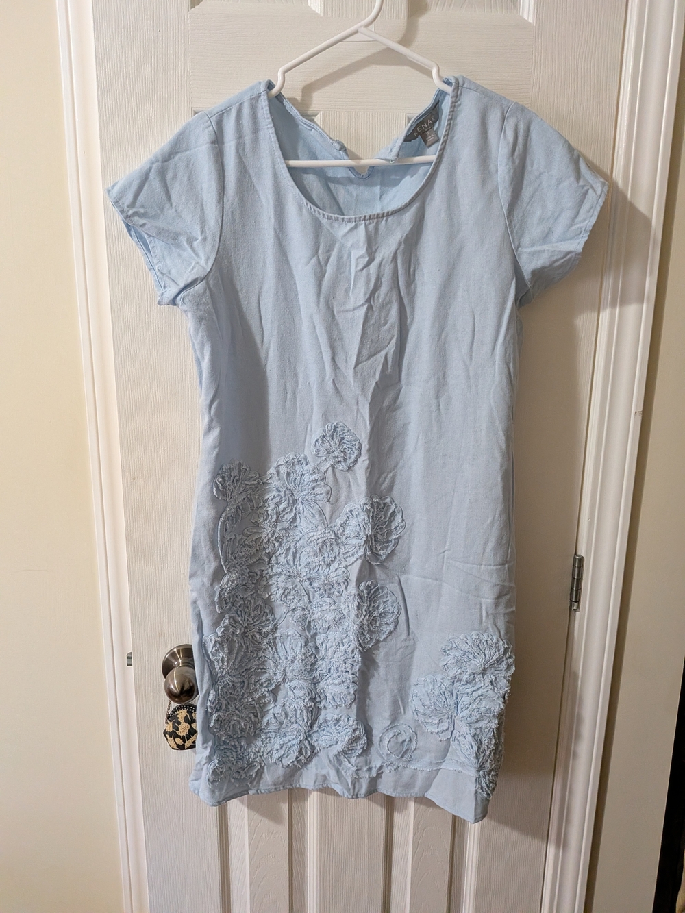 Kenar Pale Blue Floral Appliqué Shift Dress